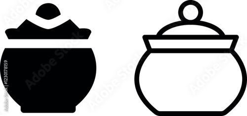Sugar Bowl Vector Icon Set – Elegant, Kitchen, and Sweetener Storage Designs