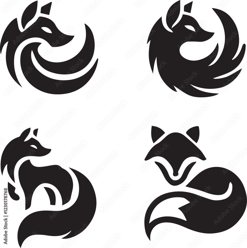 Set of fox logo vector illustration silhouette Set of fox logo vector illustration silhouette