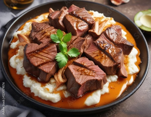 Juicy beef pieces pan-seared to perfection then glazed with a sweet and sticky coconut syrup, pan-sear, glaze