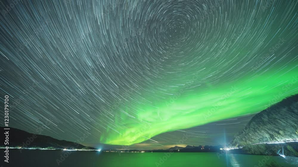 Starry sky and northern lights above