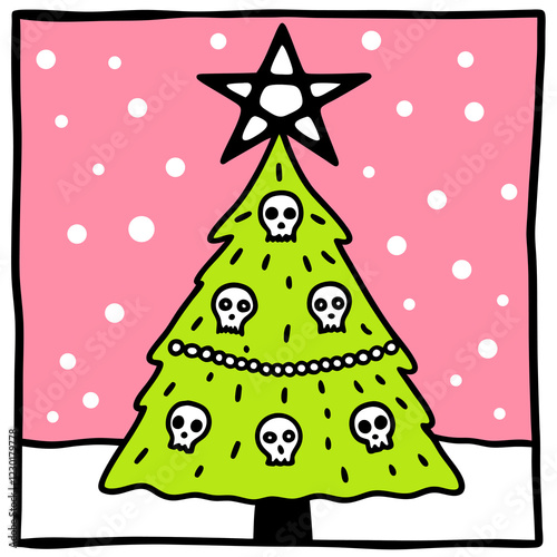 Christmas Tree with skulls decoration - cute irony sticker