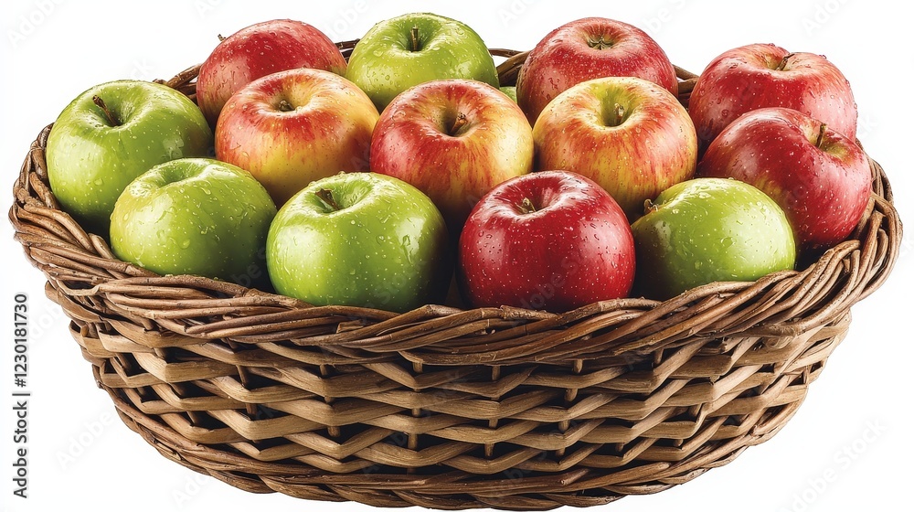 Fresh Vibrant Apples in a Rustic Basket with Water Droplets Fresh Vibrant Apples in a Rustic Basket with Water Droplets