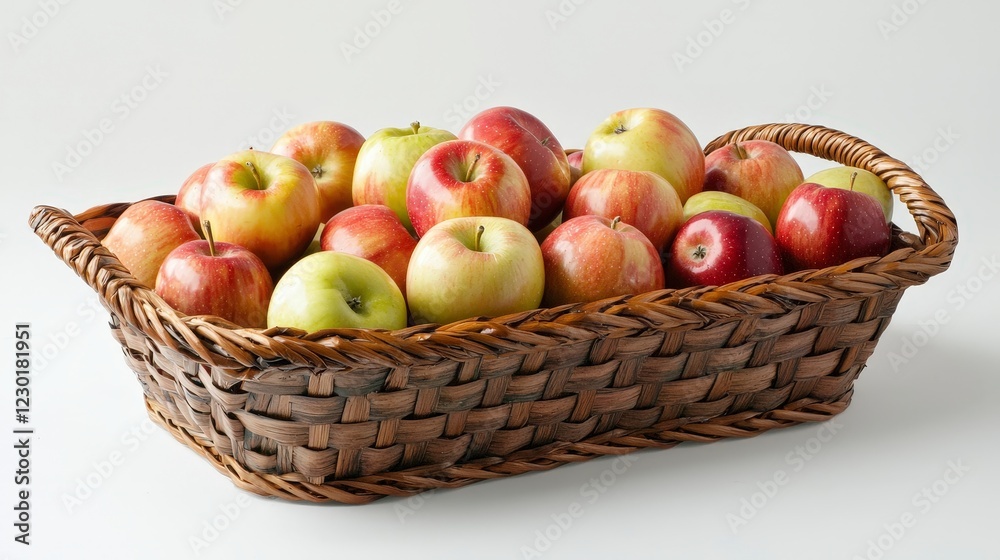 Vibrant Autumn Basket of Fresh Apples on White Background Vibrant Autumn Basket of Fresh Apples on White Background