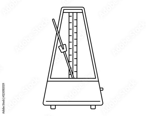 Hand drawn cute outline illustration of metronome. Flat vector steady pulse device in line art doodle style. Rhythm or beat sticker, icon. Vintage music clock. Sound timer. Isolated.