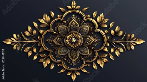 Elegant Golden Floral Design on Dark Background with Intricate Details