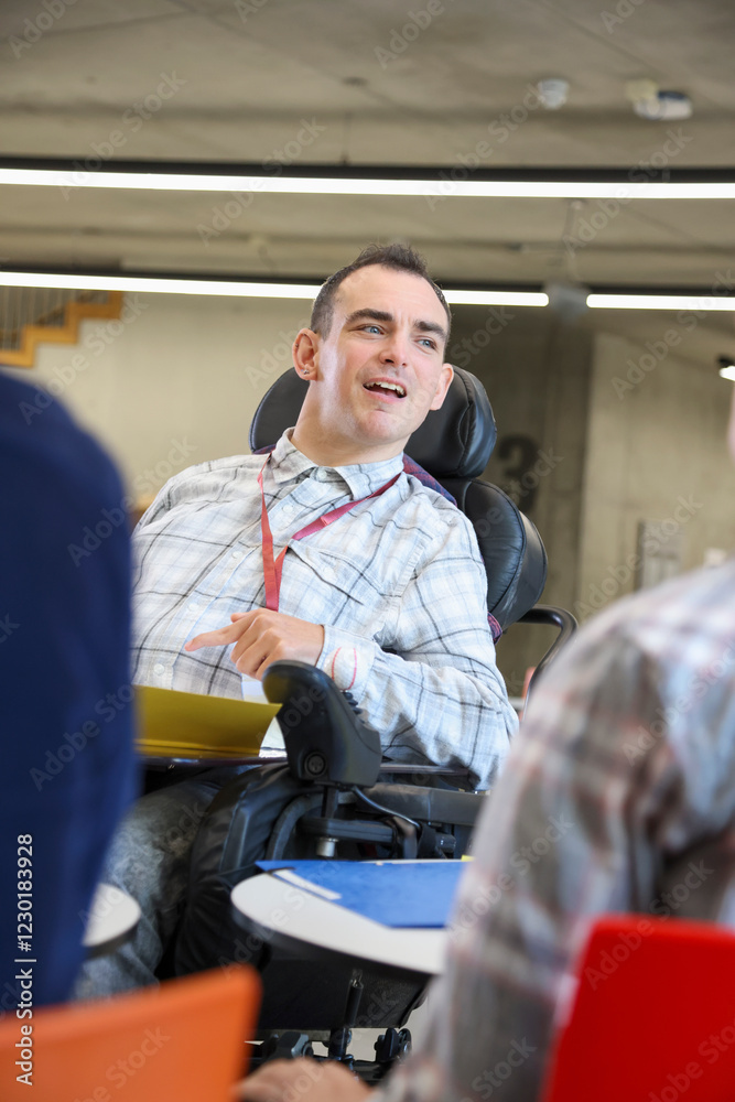 Man with cerebral palsy�having presentation Man with cerebral palsy�having presentation