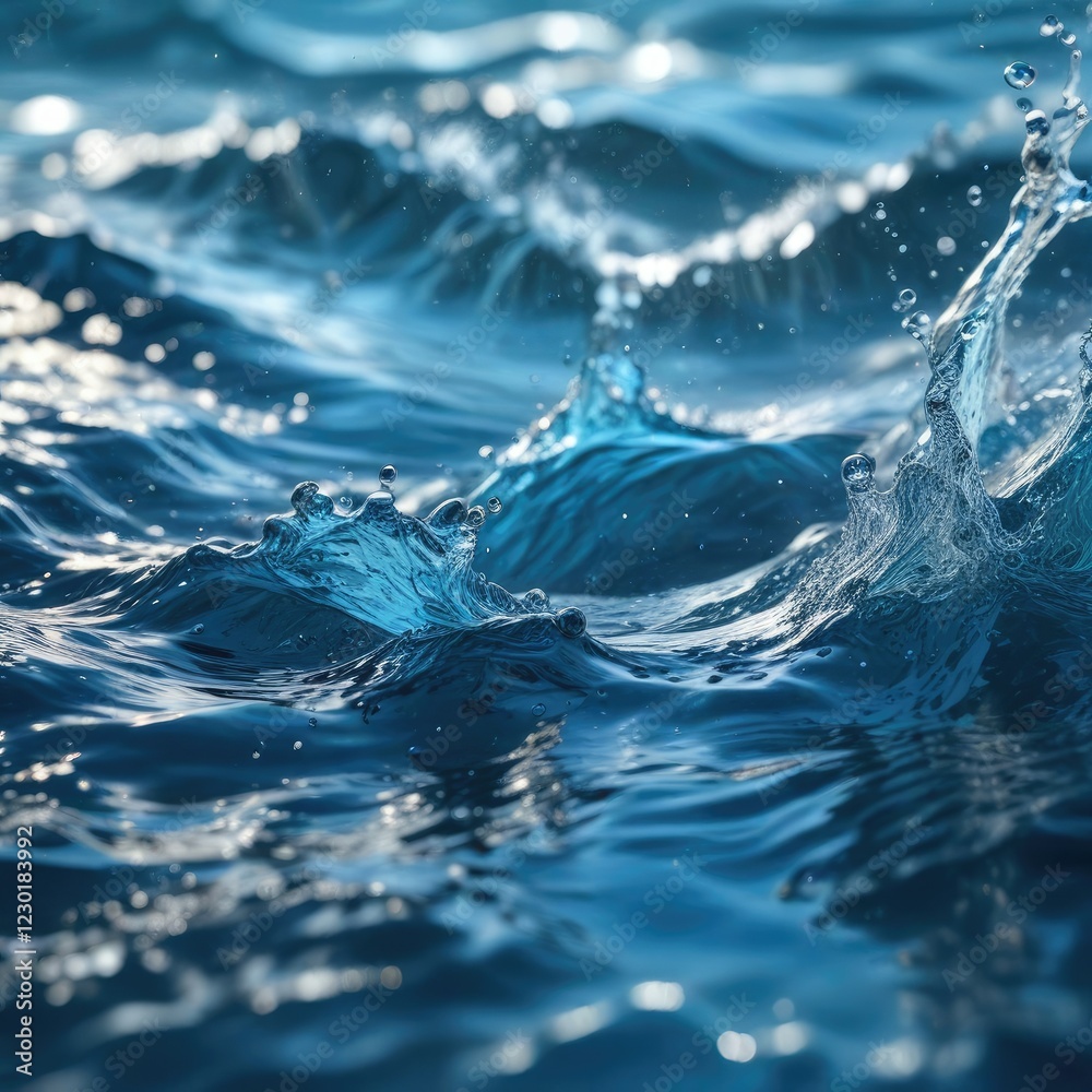 Macro shot of a natural background with a macro lens capturing the details of a blue water splash creating ripples on the surface of the water, ripples, natural background Macro shot of a natural background with a macro lens capturing the details of a blue water splash creating ripples on the surface of the water, ripples, natural background