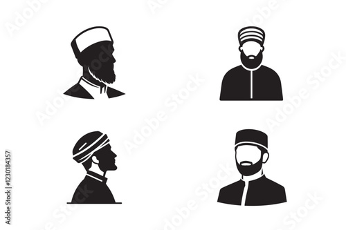 Traditional Muslim Scholar Illustrations in Black and White for Ramadan and Eid Design