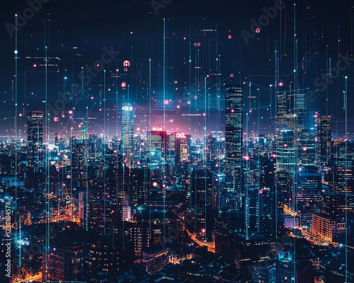 Wallpaper Mural An abstract dot point and a smart city are joined by a gradient line. Torontodigital.ca