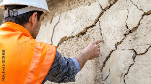 Wallpaper Mural Construction Worker Inspects Cracked Wall with Serious Expression Torontodigital.ca