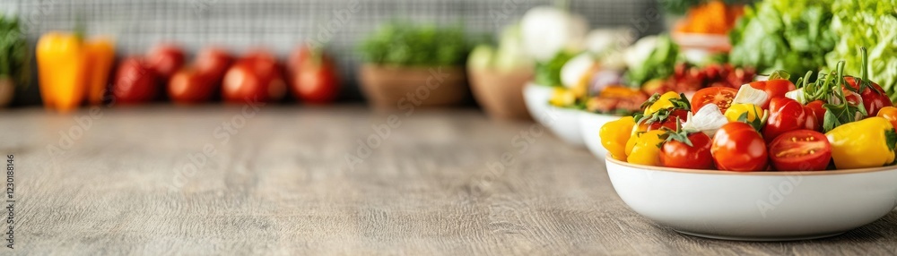 A vibrant assortment of fresh vegetables and salads arranged beautifully on plates, showcasing healthy eating. A vibrant assortment of fresh vegetables and salads arranged beautifully on plates, showcasing healthy eating.
