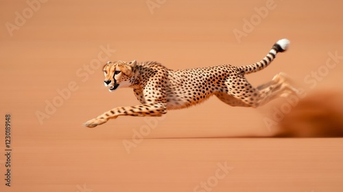 Dynamic Wildlife Cheetahs Agile Sprint Across Blurred Desert Backdrop Engaging Content for Nature Documentaries and Eco Tourism Promotion photo