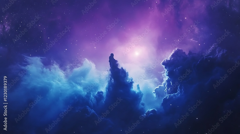 Fototapeta premium Starry nebula night sky with cloud formations