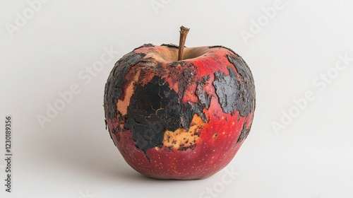 Abandoned Red Apple with Mold and Decay on White Background photo