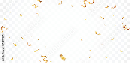 Gold Confetti and ribbons celebration party design element, Falling shiny gold confetti