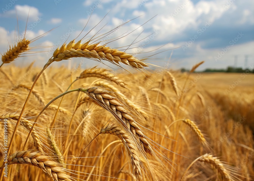 Golden Wheat Harvest: Close-Up of Ripe Spikelets in Abundant Agricultural Field Golden Wheat Harvest: Close-Up of Ripe Spikelets in Abundant Agricultural Field