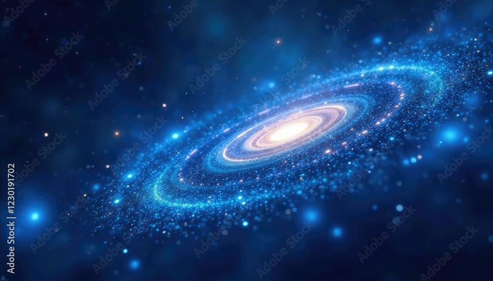 Obraz premium Cosmic blue swirls and bokeh in a starry night effect on black, colors, galaxy