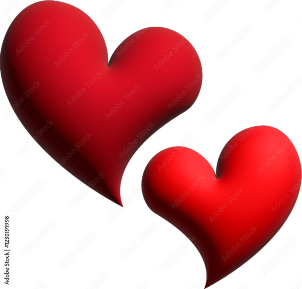 Two 3D red hearts on a white background, Valentines Day concept, 2 Entwined Hearts looking at each other Two 3D red hearts on a white background, Valentines Day concept, 2 Entwined Hearts looking at each other