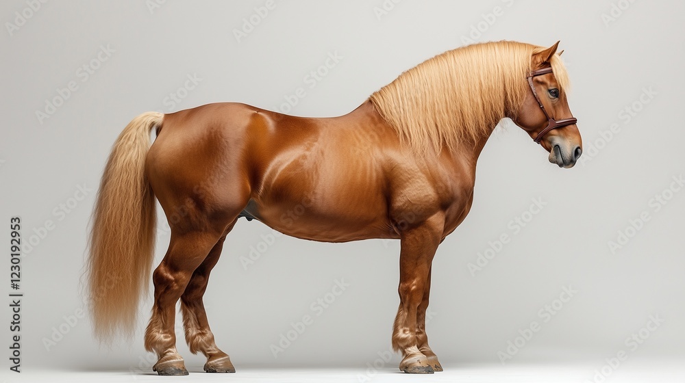 Obraz premium Haflinger horse with long flaxen mane standing in profile.