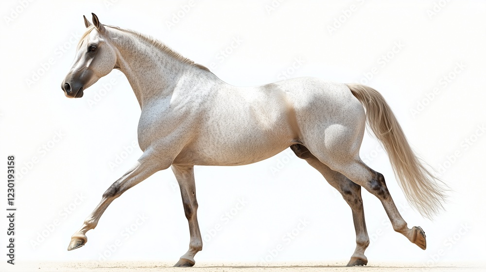 Dapple gray Andalusian horse in motion on a white background Dapple gray Andalusian horse in motion on a white background