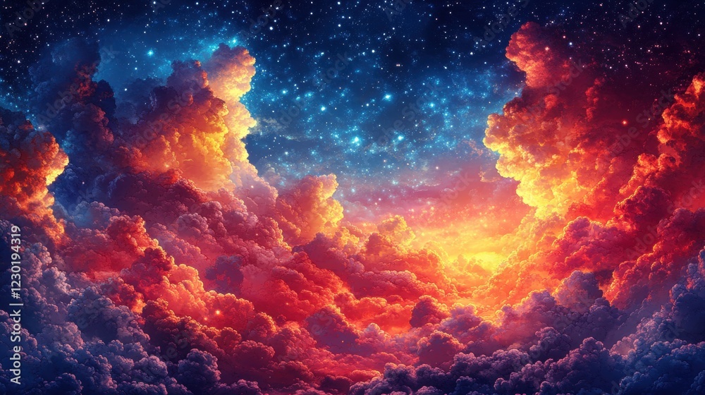 Vivid Sunset Over Colorful Clouds in a Starry Night Sky Vivid Sunset Over Colorful Clouds in a Starry Night Sky