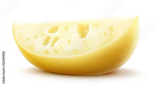 Semi-soft Cheese Slice with Creamy Texture and Holes on White Background