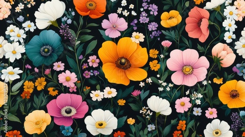 Wallpaper Mural Vibrant Floral Arrangement on Dark Background with Diverse Flowers Torontodigital.ca