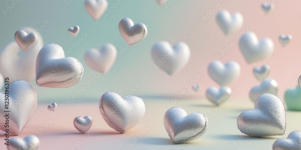 Scattering of white and silver hearts on pastel background. Scattering of white and silver hearts on pastel background.