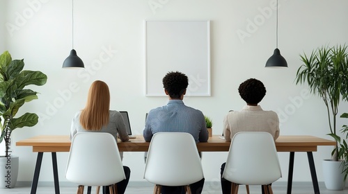 Team meeting in modern office space collaborative discussion minimalistic design professional setting focused atmosphere