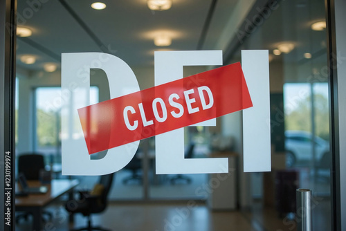 Government department for diversity, equity, and inclusion closed and shutdown, with offices empty after jobs and workforce terminated following presidential order to end the DEI program. Concept.