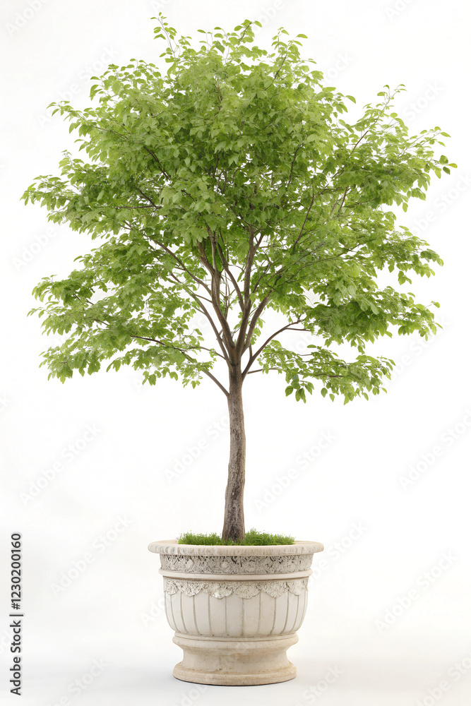 Fruit trees in a large pot with a completely white background Fruit trees in a large pot with a completely white background