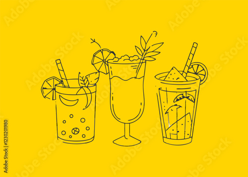 Illustration for drinks cards, bar and wedding menus, cards and website graphics