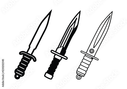 Combat Knives Icons Set - Tactical and Military Blades Vector Illustrations