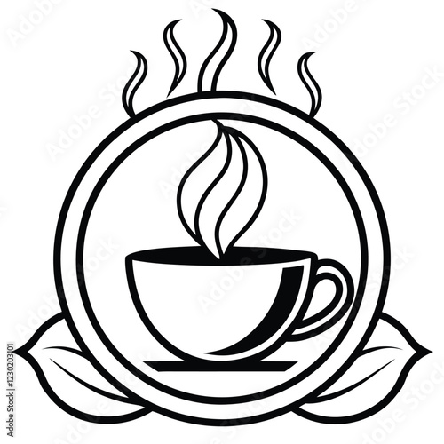A minimalist coffee shop logo in vector line art, featuring a steaming coffee cup with elegant typography to convey warmth and sophistication.