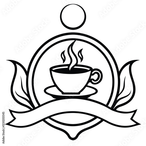 A minimalist coffee shop logo in vector line art, featuring a steaming coffee cup with elegant typography to convey warmth and sophistication.