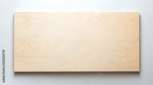 A light birch wood plank with fine, soft grain patterns placed on a plain white surface top view showcasing natural elegance advanced tone complementary color scheme