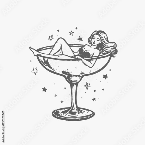 Burlesque icon. Simple burlesque woman in a martini glass icon for social media, app, and web design vector cartoon illustration isolated on white background