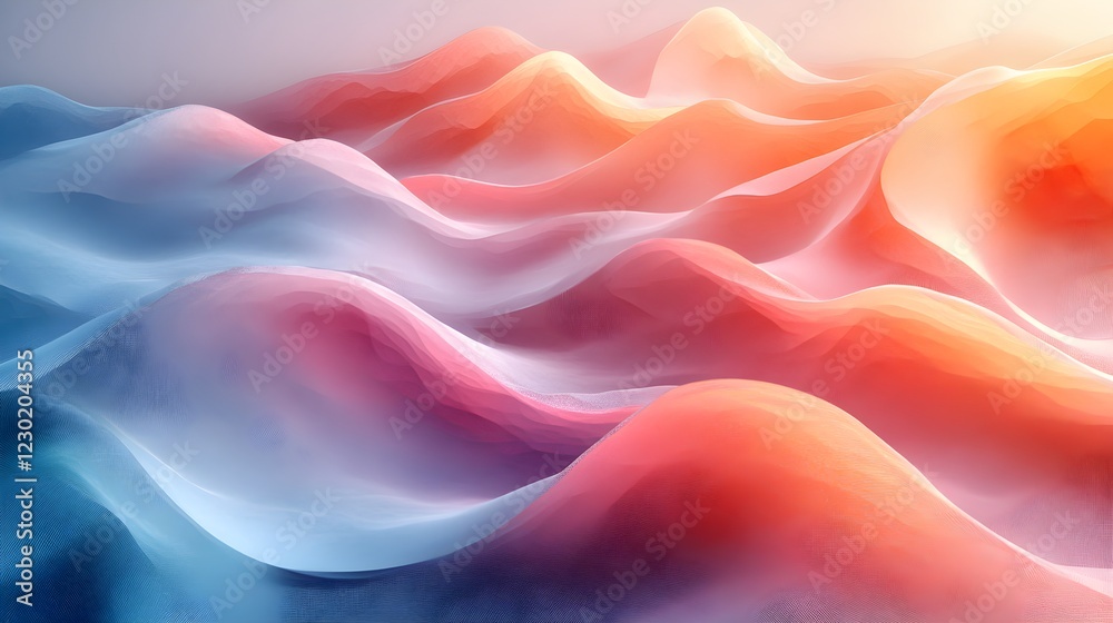 Obraz premium Whimsical 3D Waves of Pastel Geometry in Abstract Ocean Scene - Generative AI