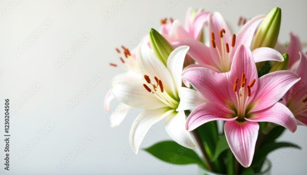 A bouquet of white and pink lilies in a bunch, flowers, bunch A bouquet of white and pink lilies in a bunch, flowers, bunch