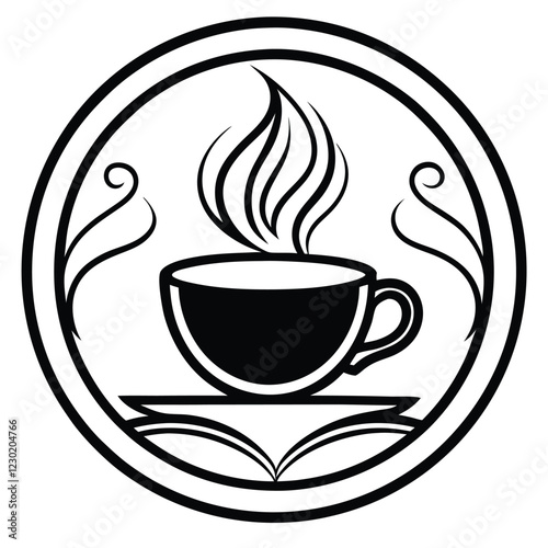 A minimalist coffee shop logo in vector line art, featuring a steaming coffee cup with elegant typography to convey warmth and sophistication.