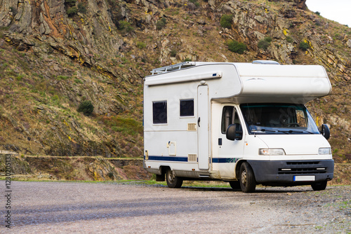 Camper rv camping on mountain nature