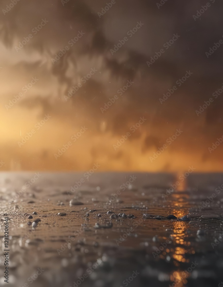 Moody grey sky with a warm orange gradient background splashing with large raindrops , stormy, rainstorm, clouds Moody grey sky with a warm orange gradient background splashing with large raindrops , stormy, rainstorm, clouds