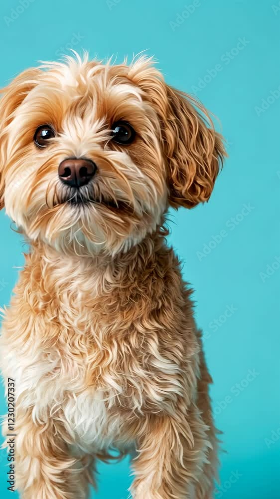Cute Doodle Dog Standing Against Vibrant Blue Background Perfect for Pet-themed Content and Design Projects Cute Doodle Dog Standing Against Vibrant Blue Background Perfect for Pet-themed Content and Design Projects
