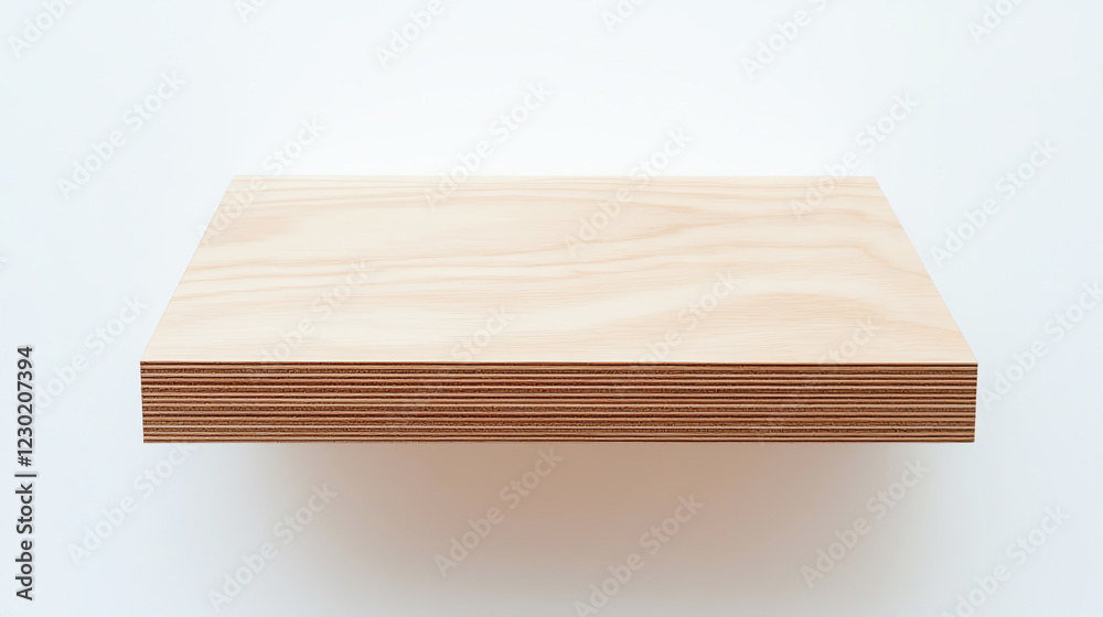 A simple plywood texture with visible layered edges displayed on a plain white surface top view emphasizing functionality futuristic tone colored pastel