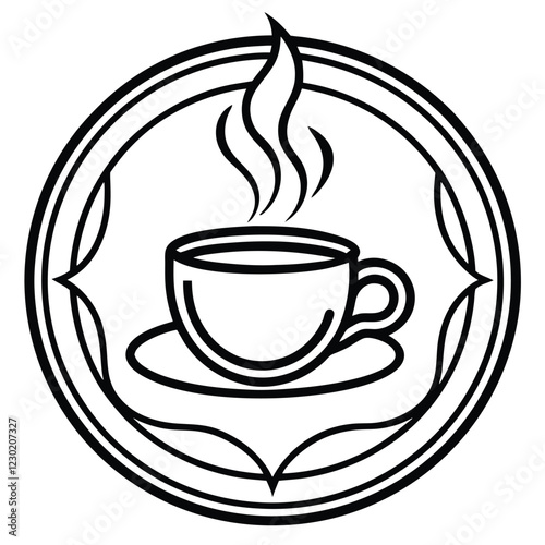 A minimalist coffee shop logo in vector line art, featuring a steaming coffee cup with elegant typography to convey warmth and sophistication.