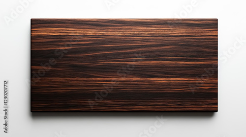 A smooth, polished dark wood surface with straight grains placed on a white backdrop top view showcasing modern luxury scifi tone splitcomplementary color scheme