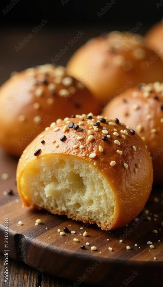 Crusty rye bread topped with sesame seeds and salt, salt, savory, condiment Crusty rye bread topped with sesame seeds and salt, salt, savory, condiment