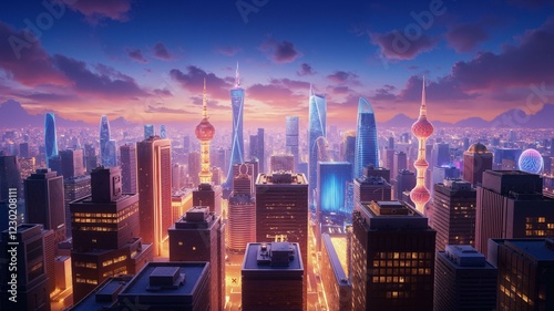 Aerial view of futuristic cityscape. photo