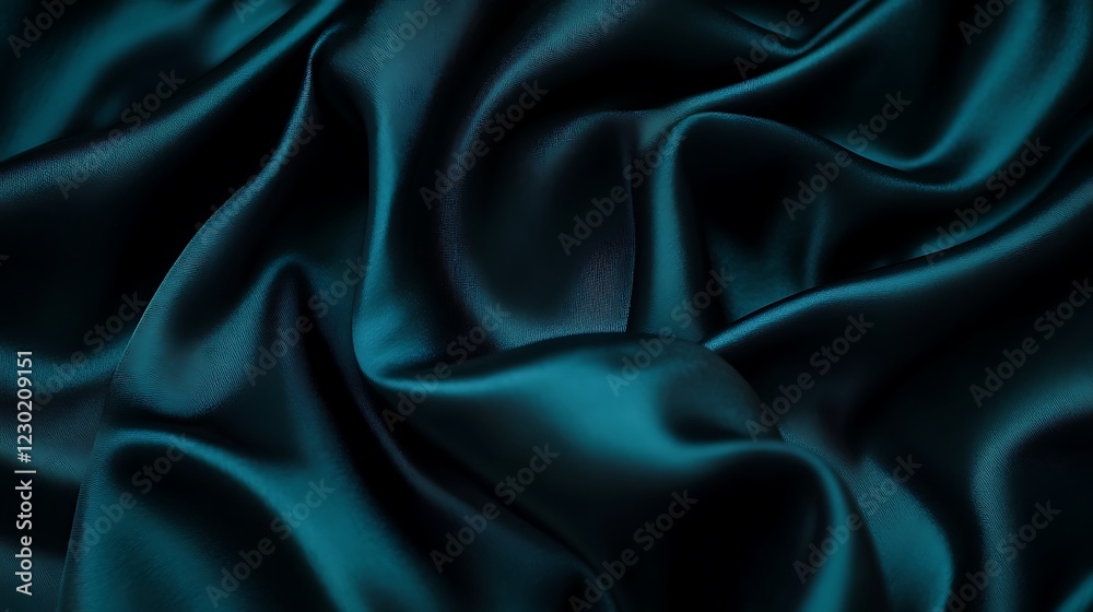 Obraz premium Teal fabric with smooth folds, texture, close up use