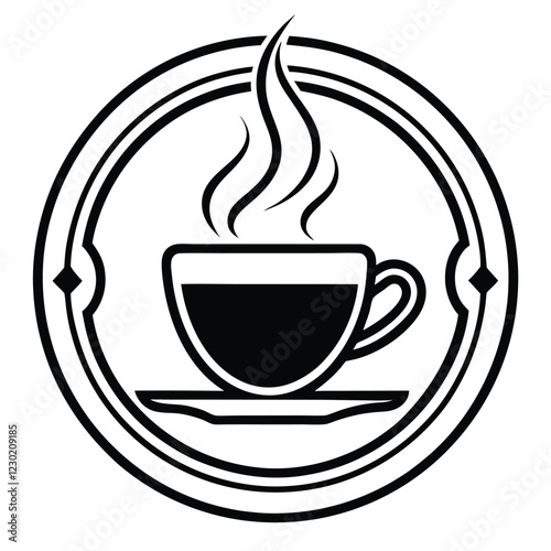 A minimalist coffee shop logo in vector line art, featuring a steaming coffee cup with elegant typography to convey warmth and sophistication.